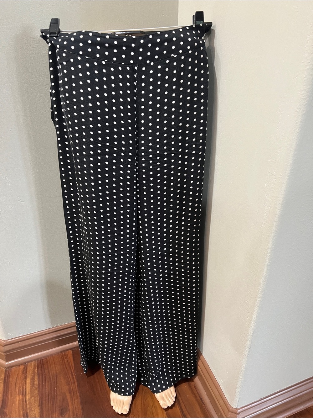 Chico’s Black & White Polka Dot Wide-Leg Rayon Pants